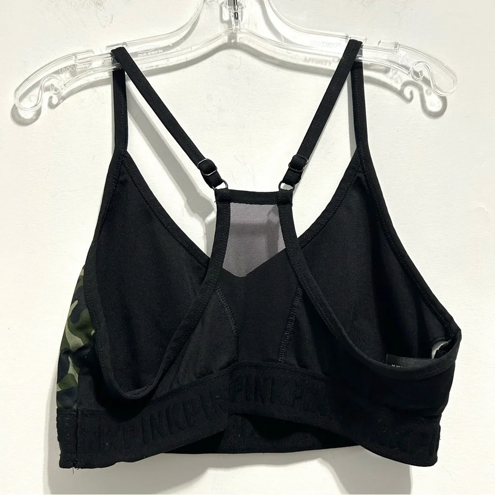 PINK Victoria's Secret Ultimate Black Green Sports Racerback Bra Leopard Print